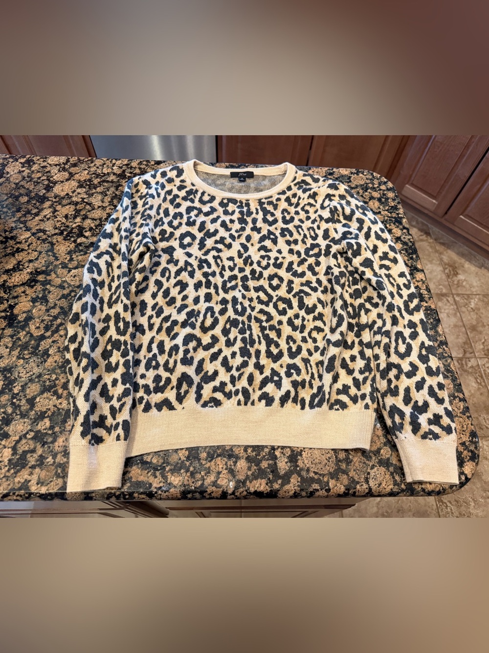 J. Crew Leopard Print Crewneck Sweater - Beige & Black size M